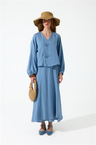 Sarah Anvelop Müslin Etek Takım - İndigo mavi