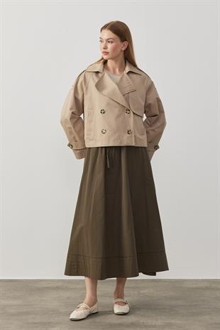 Sarah Kruvaze Kısa Trençkot- Vizon