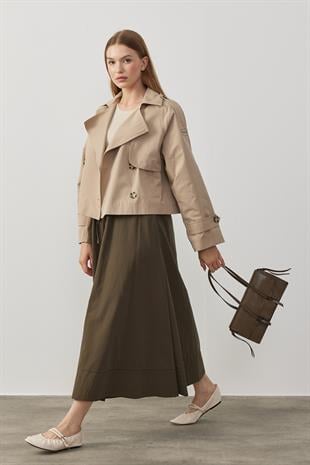 Sarah Kruvaze Kısa Trençkot- Vizon