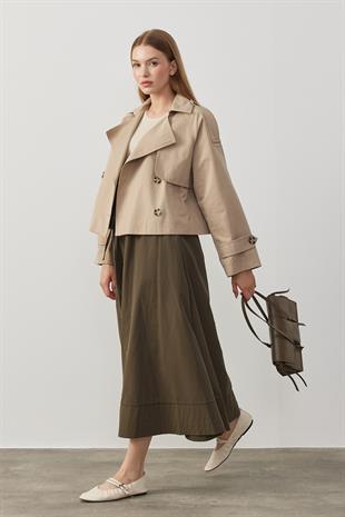 Sarah Kruvaze Kısa Trençkot- Vizon