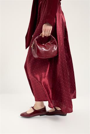 Saten Pul İşlemeli Etek - Bordo