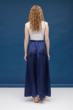 Saten Pul İşlemeli Etek - Lacivert