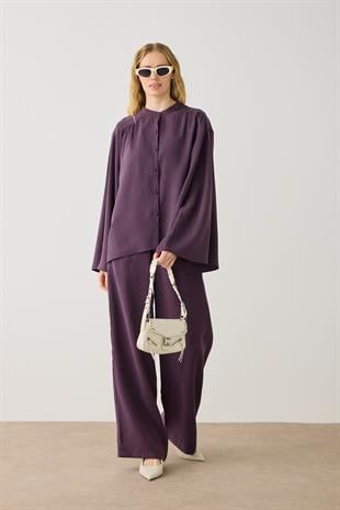 Scarlet Omuzdan Pileli Geniş Kol Modal Takım  - Mürdüm