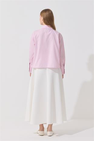 Selena Kalp Düğmeli Büzgülü Gömlek- Pembe