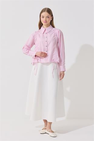 Selena Kalp Düğmeli Büzgülü Gömlek- Pembe