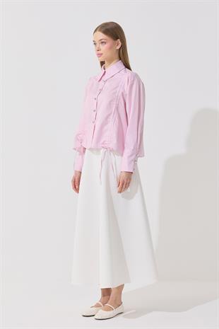 Selena Kalp Düğmeli Büzgülü Gömlek- Pembe