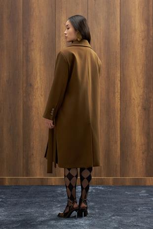 Serande Yandan Bağlamalı Kaşe Kaban - Haki 