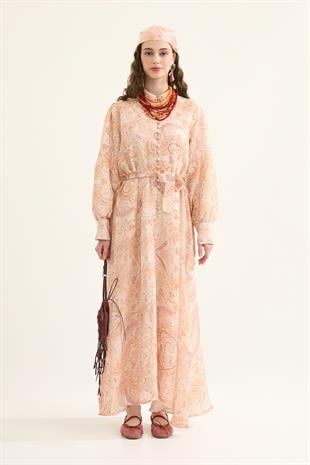 Seraphine Britt Düğmeli Desenli Elbise- Somon