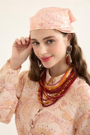 Seraphine Britt Düğmeli Desenli Elbise- Somon