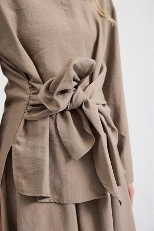 Seren Bağlamalı Etek Takım - Vizon