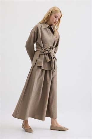 Seren Bağlamalı Etek Takım - Vizon