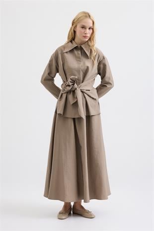 Seren Bağlamalı Etek Takım - Vizon