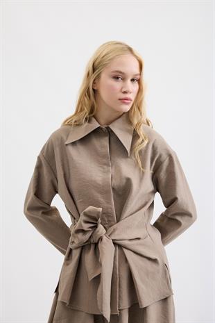 Seren Bağlamalı Etek Takım - Vizon