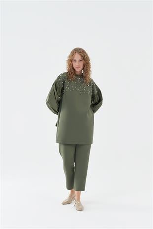 Shine Taşlı Scuba Tunik - Haki