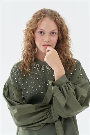 Shine Taşlı Scuba Tunik - Haki