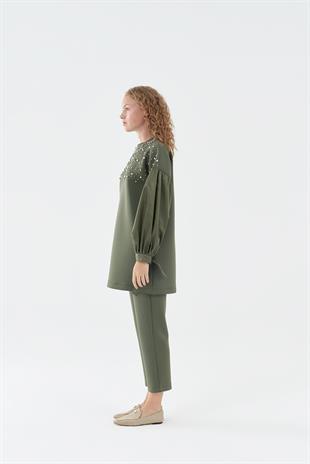 Shine Taşlı Scuba Tunik - Haki