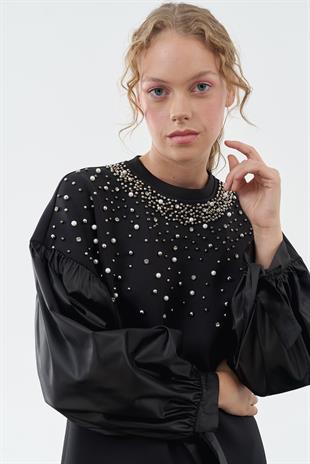 Shine Taşlı Scuba Tunik - Siyah