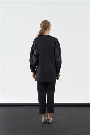 Shine Taşlı Scuba Tunik - Siyah