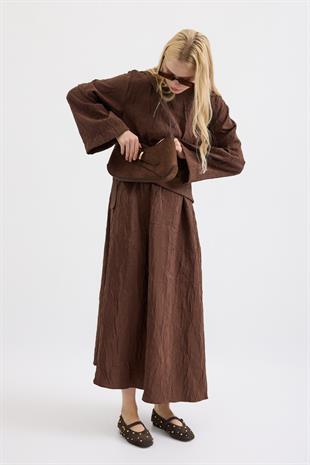 Silvia Kuşak Kemerli Pilili Elbise - Acı kahve