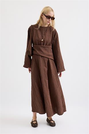 Silvia Kuşak Kemerli Pilili Elbise - Acı kahve