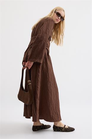 Silvia Kuşak Kemerli Pilili Elbise - Acı kahve