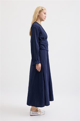 Silvia Kuşak Kemerli Pilili Elbise - Lacivert