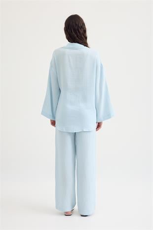 Simon Düğmeli Müslin Takım - Bebe mavi 