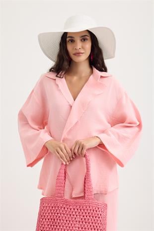 Simon Düğmeli Müslin Takım - Pembe