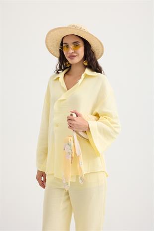 Simon Düğmeli Müslin Takım - Sarı 