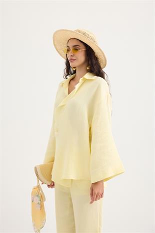 Simon Düğmeli Müslin Takım - Sarı 