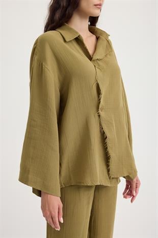 Simon Düğmeli Müslin Takım - Yağ Yeşil