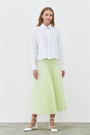 SINDY PİLİSELİ ETEK - AÇIK YEŞİL