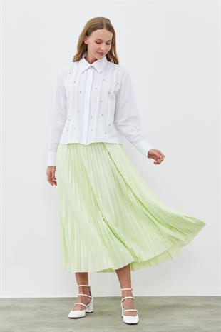 SINDY PİLİSELİ ETEK - AÇIK YEŞİL