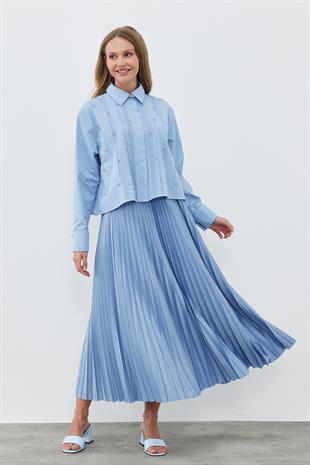 SINDY PİLİSELİ ETEK -BEBE MAVİ