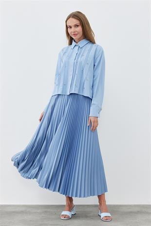 SINDY PİLİSELİ ETEK -BEBE MAVİ