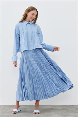 SINDY PİLİSELİ ETEK -BEBE MAVİ