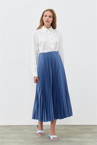 SINDY PİLİSELİ ETEK - İNDİGO MAVİ