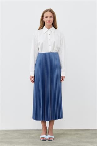 SINDY PİLİSELİ ETEK - İNDİGO MAVİ