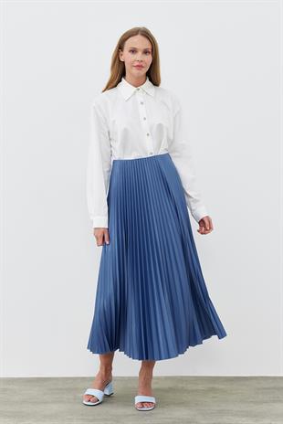 SINDY PİLİSELİ ETEK - İNDİGO MAVİ