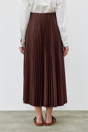 SINDY PİLİSELİ ETEK - KAHVERENGİ