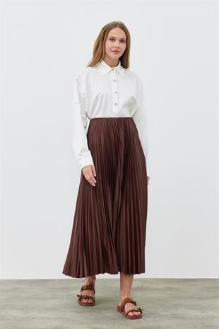 SINDY PİLİSELİ ETEK - KAHVERENGİ