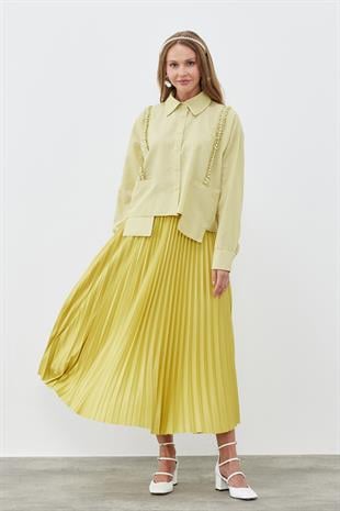 SINDY PİLİSELİ ETEK -  YAĞ YEŞİLİ