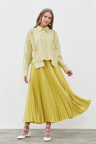 SINDY PİLİSELİ ETEK -  YAĞ YEŞİLİ