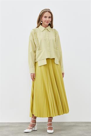 SINDY PİLİSELİ ETEK -  YAĞ YEŞİLİ