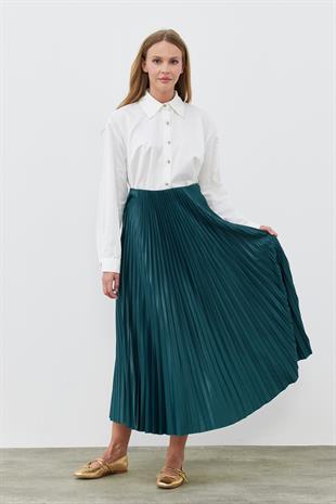 SINDY PİLİSELİ ETEK - ZÜMRÜT YEŞİL 