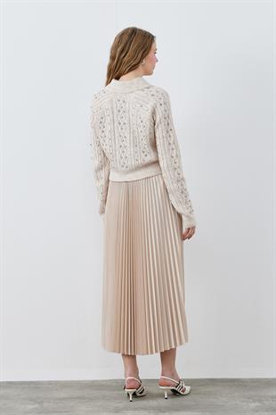 SINDY PLİSELİ ETEK - BEJ 