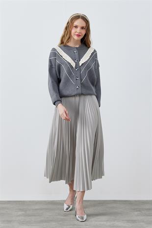 SINDY PLİSELİ ETEK - GRİ 