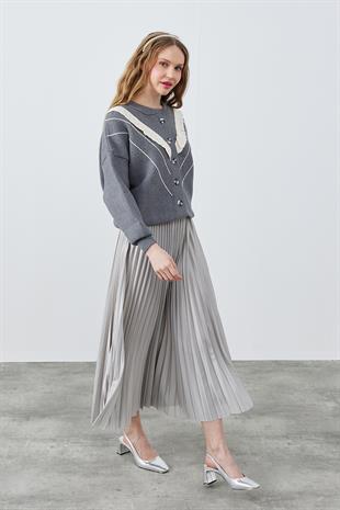 SINDY PLİSELİ ETEK - GRİ 