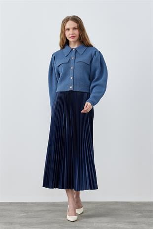 SINDY PLİSELİ ETEK - LACİVERT