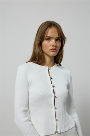 Sofia Fitilli Örme Hırka - Beyaz